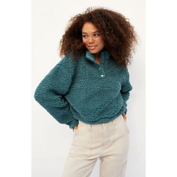 PacSun Women's Simone Cropped Sherpa‎ Henley Sweatshirt Size M - Picture 3 of 11